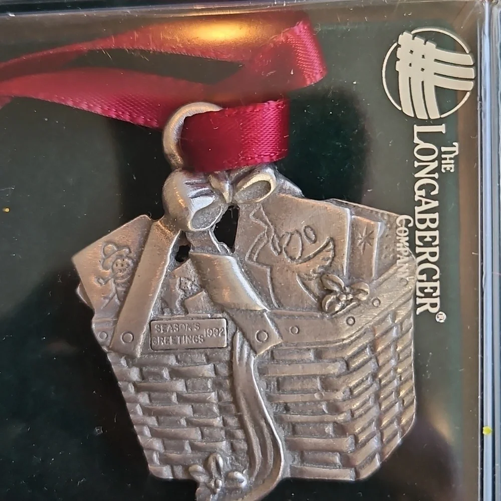Longaberger Commemorative Pewter Holiday Basket Ornaments Set 1996 In Box